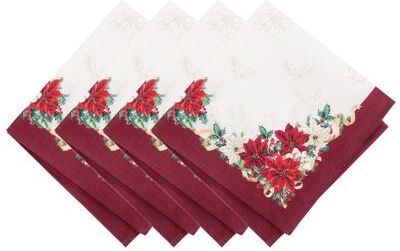 Threadmade Poinsettia Garlands Engineered Napkins, Set of 4