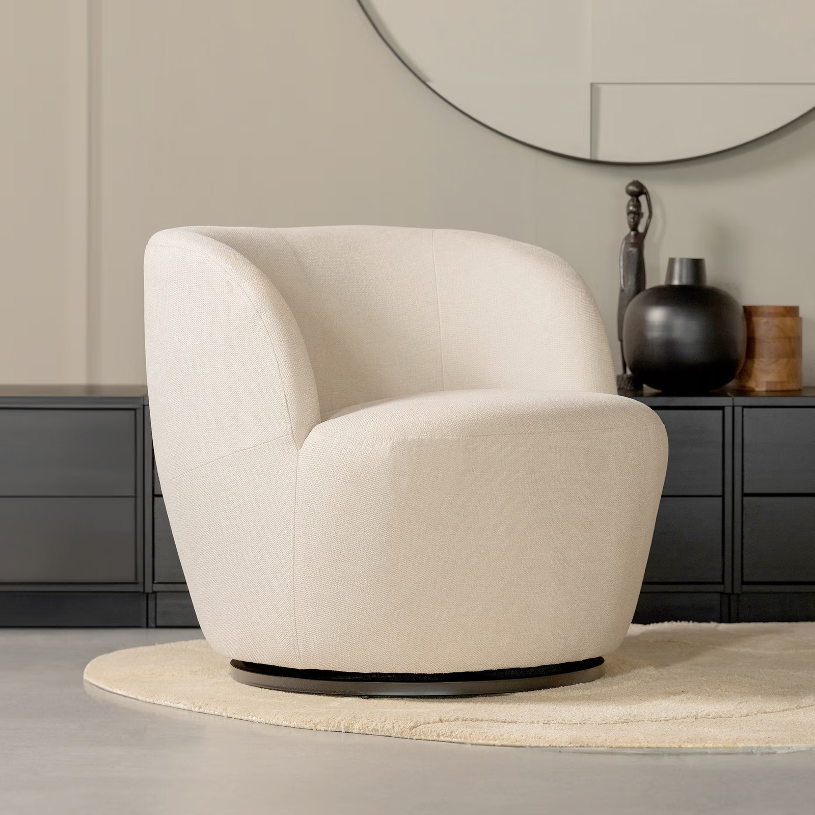 WOOOD Draaifauteuil Serra Woven - Off White - Japandi stijl