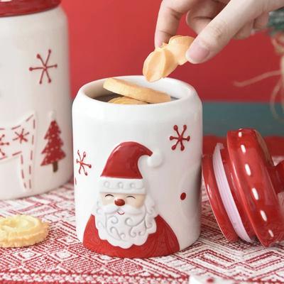 Inspired Living Santa Claus Christmas Ceramic Cookie Jar & Serving Plate Set Holiday Tableware For Cookies, Desserts & Snacks b