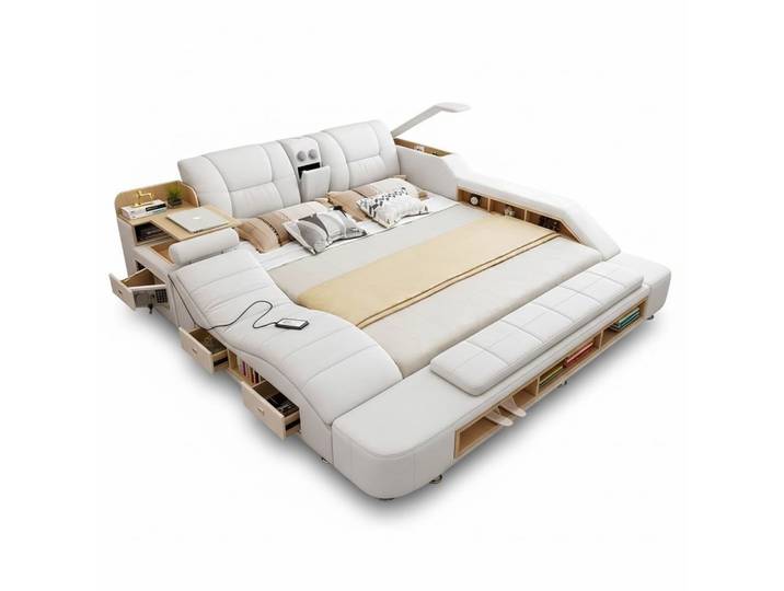 Xlmoebel Multimediabett Modernes weißes Luxus Multimedia-Bett aus Kunstleder Sofort (Bett, 1-tlg., Multimedia-Bett), Hergestellt in Europa