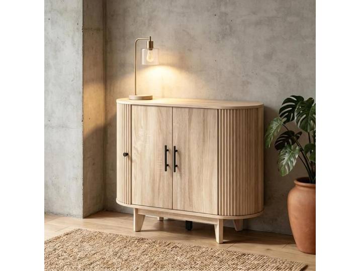Buffet bas 90 x 40 x 76 cm en MDF aspect bois naturel 4 portes étagère réglable 40 kg