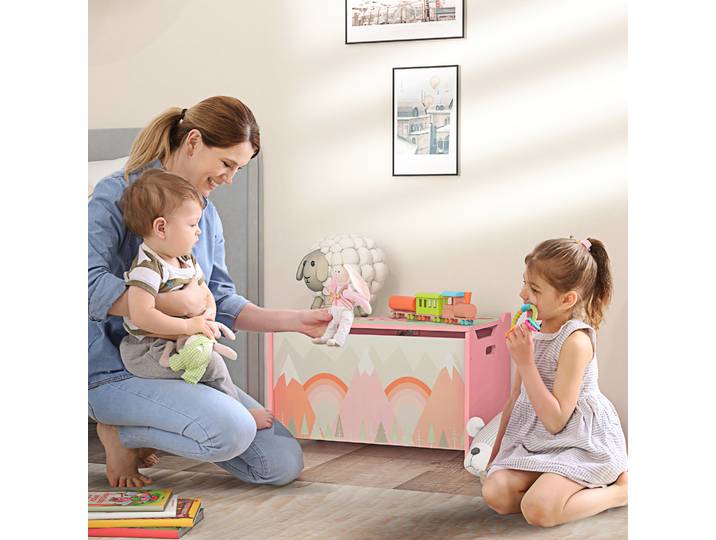 ZONEKIZ Coffre Rangement Enfant 60cm Motif Animal Rose