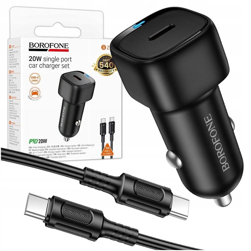 BOROFONE USB-C autolader met 20W PD en USB-C kabel