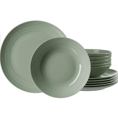 Tafelservice RITZENHOFF & BREKER "Levi", grün, 12, Porzellan, Geschirr-Sets, Tafelservice