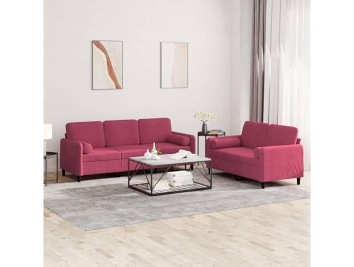 HEFZGDB Weinrote Samt Sofagarnitur 2-TLG mit Kissen Robustes Metallgestell Bequeme Polsterung für Wohnzimmer Sofa Sitzgruppe Entspannen Lesen Fernsehen Plaudern Stabiles Sofaset