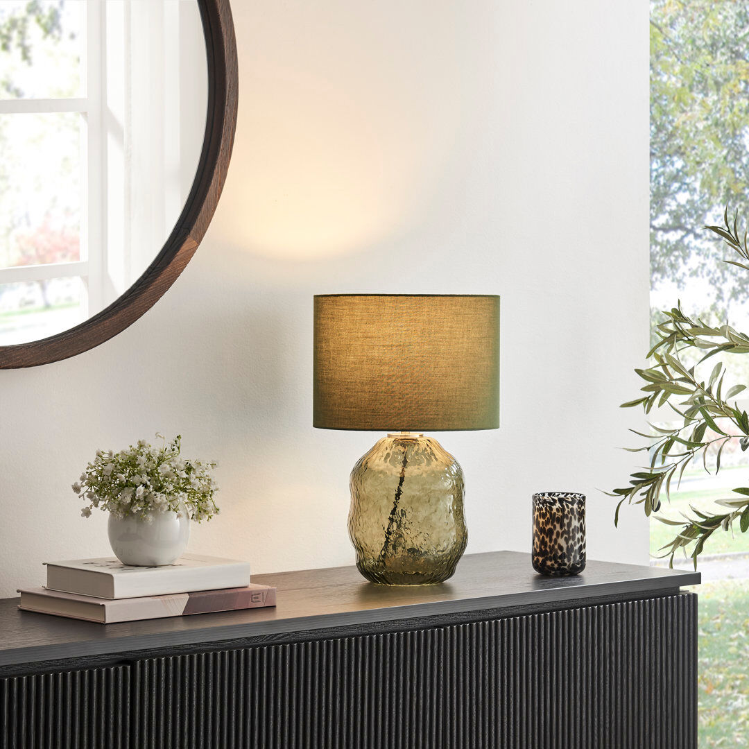 Canora Grey Flinnly Sculpted Textured Glass Base Table Lamp - Vintage Retro Flair Green 40cm H X 28cm W X 26cm D