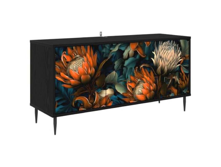LKJephalotrope TV-Schrank Lowboard 102x33x51 cm Schwarz Eichen-Optik Modernes Phonomöbel mit 3 Türen für Wohnzimmer & Schlafzimmer. Platzsparender Medien-Stauraum mit erhöhten Standfüßen.