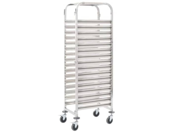 GKDERWTYG Tablettwagen für 16 Tabletts 38x55x163 cm aus Edelstahl Edelstahlrahmen, 2 Bremsen, leichtgängige Rollen, einfache Montage, Gastro-Einsatz