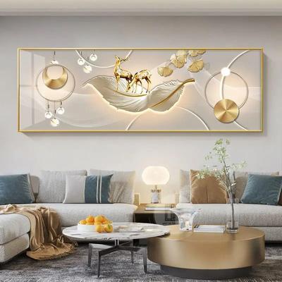 Uplift Picks Feng Shui Gold Deer Canvas Wall Art Chinese Style Mountain Decor Print 20 20x60 Cm no Frame