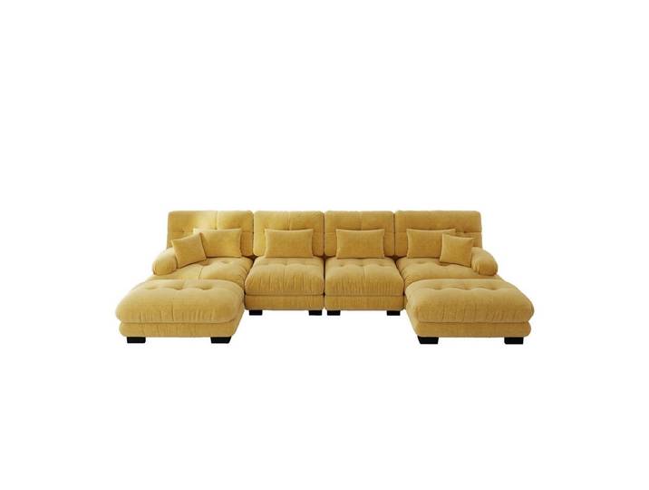 kowdom Ecksofa Modulares Ecksofa U-Form, 4-Sitzer Cloud Couch mit Ottoman, Chenille, Ecksofa, modular, U-Form, Cloud-Design, Chenille-Stoff, mit Ottoman, 1100 kg