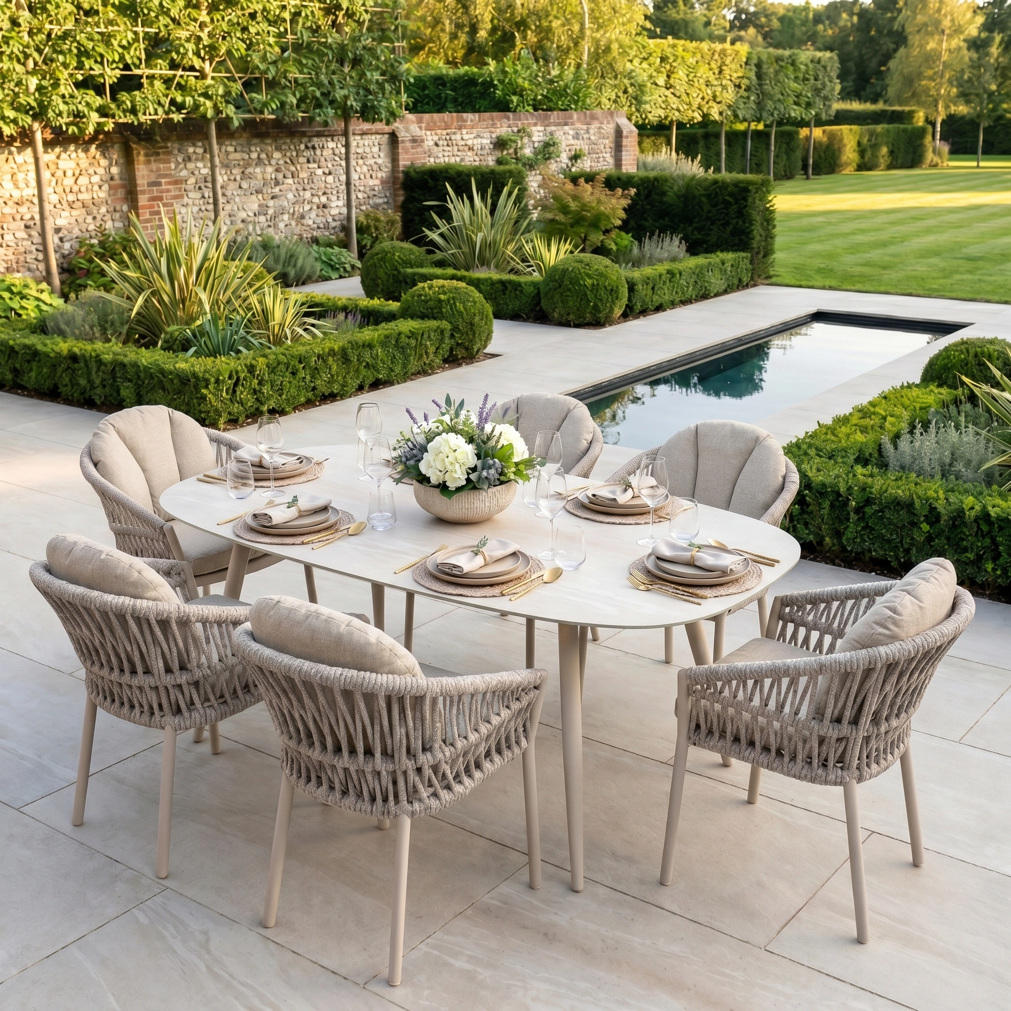 Harbour Lifestyle Pello 6 Seat Oval Dining Set with Ceramic Table in Fawn