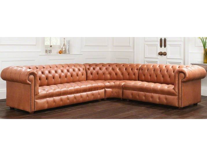 JVmoebel Chesterfield-Sofa Leder Ecksofa im Chesterfield-Stil in Dunkelbraun, Made in Europa