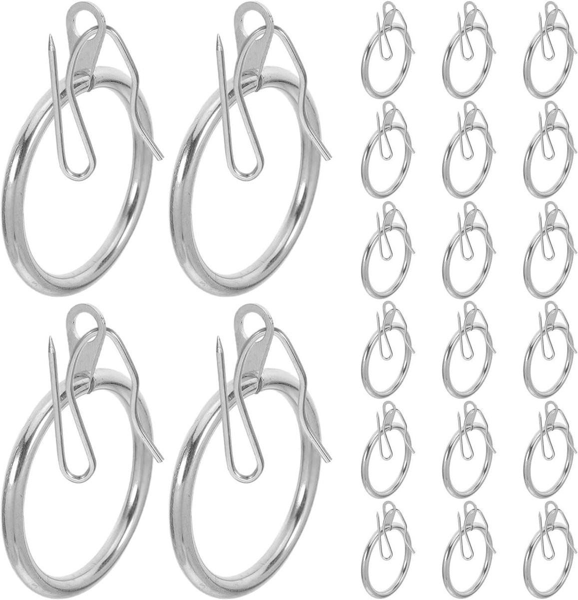 24 sets zilverkleurige metalen gordijnringen met spitse haakjes voor het ophangen van je gordijnen