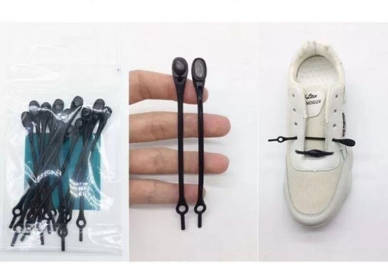INF 12 Stück No Tie Schnürsenkel Elastische Silikon Schnürsenkel Schwarz