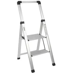 Trittleiter 2-stufig silber klappbar mit Handlauf bis 150 kg Aluminium Anti-Rutsch Trittflächen TÜV