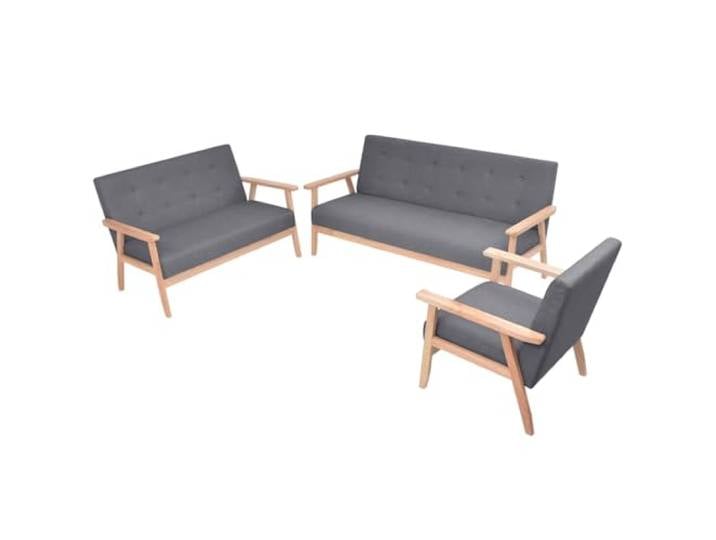 HEFZGDB Skandinavisches Sofa-Set 3-TLG. Dunkelgrau aus weichem Polyesterstoff – Bequemes Wohnzimmer Set mit Sessel, 2-Sitzer und 3-Sitzer für Entspannung und Gespräche,