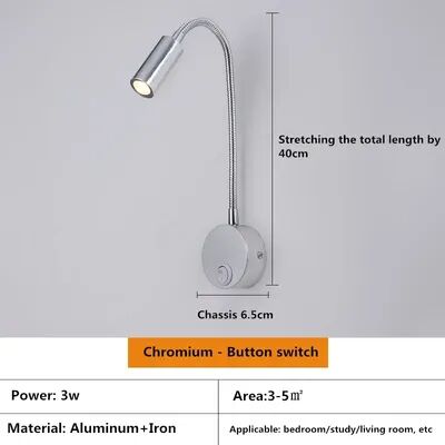 Friendly Fresh Finds LED Wall Reading Light With Switch Adjustable Gooseneck Bedside Lamp chromium Color 3w 3000k