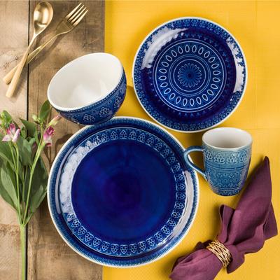 Euro Ceramica Fez Reactive 16 Piece Dinnerware Set (Cereal Bowl Assorted) - Service for 4