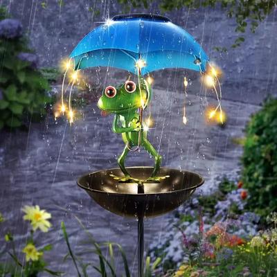 Inspired Finds Solar Frog Statue Garden Bird Feeder With Pathway Light Solar Frog Statue Garden Bird Feeder With Pathway Light