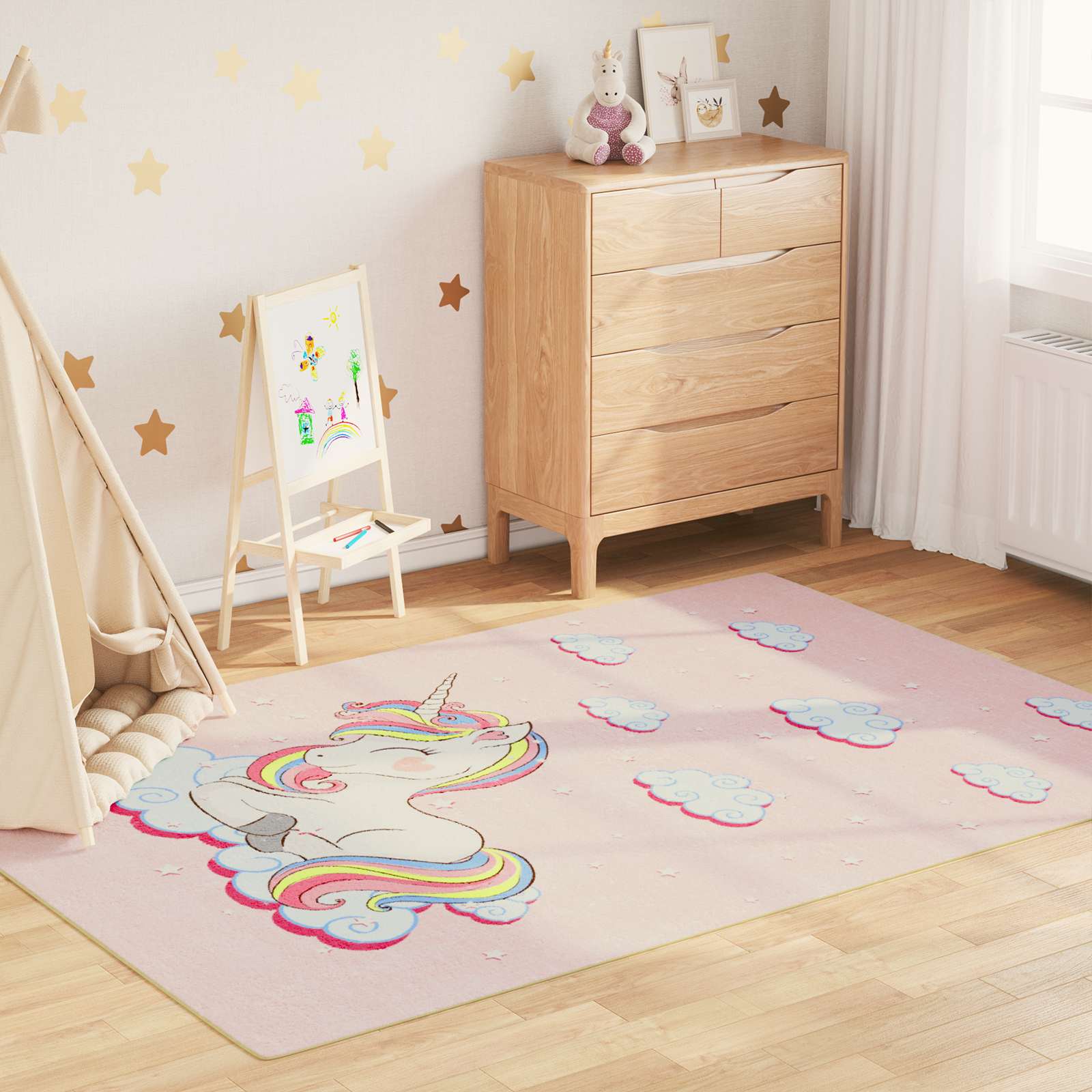 vidaXL Tapis enfants rose 160x230 cm licorne lavable