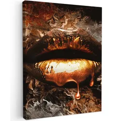 LEINWANDBILD Gold - Lippen - Kunst - Gold - Luxus - Abstrakt Wandbild Wohnzimmer 60x80 cm