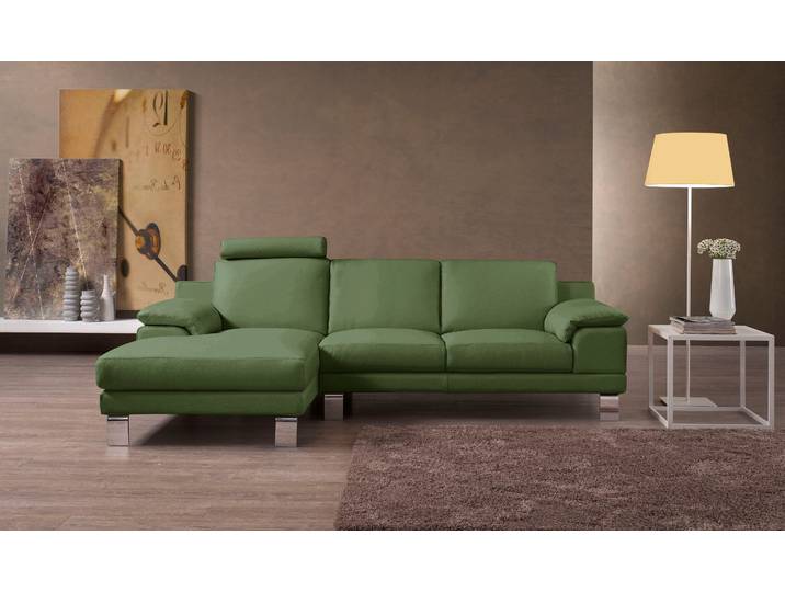Ecksofa EGOITALIANO Shakira, Design & Sitzkomfort auf hohem Niveau, Breite 236cm, L-Form , grün (sprite), B:236cm H:84cm T:152cm, Leder CAREZZA (echtes Rindsleder) ist ein Naturleder, dass die ursprünglichen Eigenschaften der Haut nicht verändert. Das Vorhandensein von verheilten Narben, Körnungsunterschiede, Falten, Adern, Unterschiede in den Farbtönen und andere Spuren, die die Natur auf diesen Fellen hinterlassen hat, sind ein Beweis für die absolute Echtheit und das Zeugnis ihres grossen Wertes., Sofas, Ecksofa, mit Recamiere, L-Form, edle Füsse