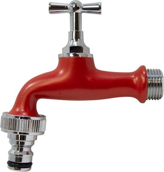 Famanu Tuinwaterkraan 1/2 inch Rood met Automatische Slangkoppeling