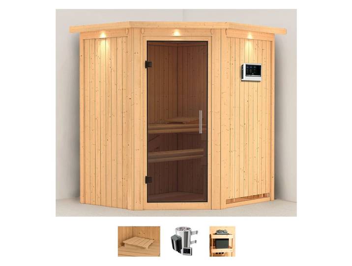 Sauna KARIBU Tomke , beige (naturbelassen), Saunaofen, externe Steuerung, 3,6 kW, Saunen, Sauna, Ofen 3,6 kW externe Strg.easy