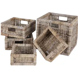 Natura Punto, Aufbewahrungskorb, 5 Rattan-Körbe, verschiedene Grössen, teils Tragegriffe, Vintage-grau (5x)