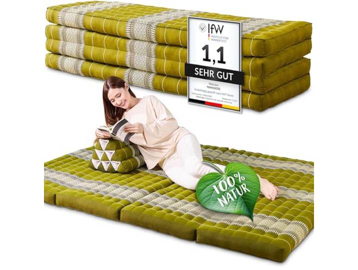 Namasdee Klappmatratze 200x140x8cm mit 100% natürlicher Kapokfüllung (Grün)