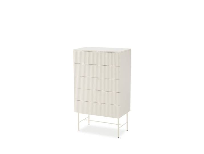 Commode à 5 tiroirs, couleur blanche, motif cannelé