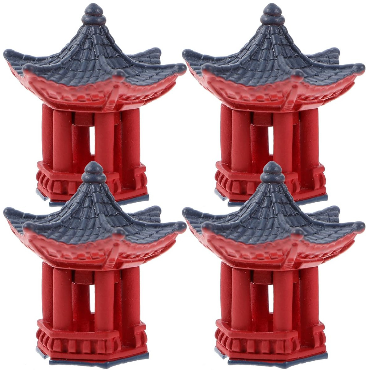 4-delige set rode Japanse mini steenlantaarns van kunststof voor zen-tuinen en aquaria