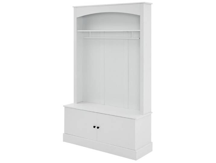 Meuble d'entrée blanc – Vestiaire avec banc à chaussures tringle et étagères réglables