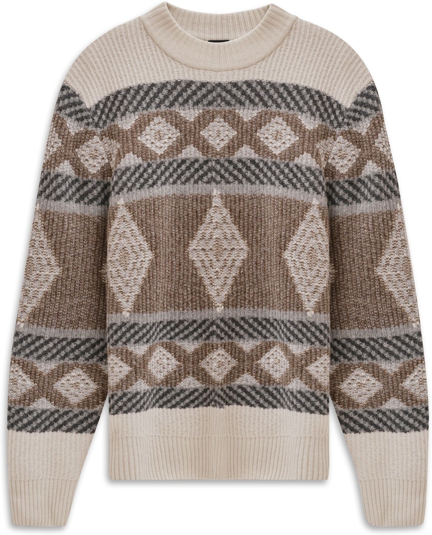 Norwegerpullover BUGATTI "Regular Fit", Herren, Gr. 3XL, 70, beige, Rippstrick, 80% Wolle, 20% Polyamid, regular fit, ohne Ausschnitt, Rippbündchen, Pullover Norwegerpullover, mit Stehkragen
