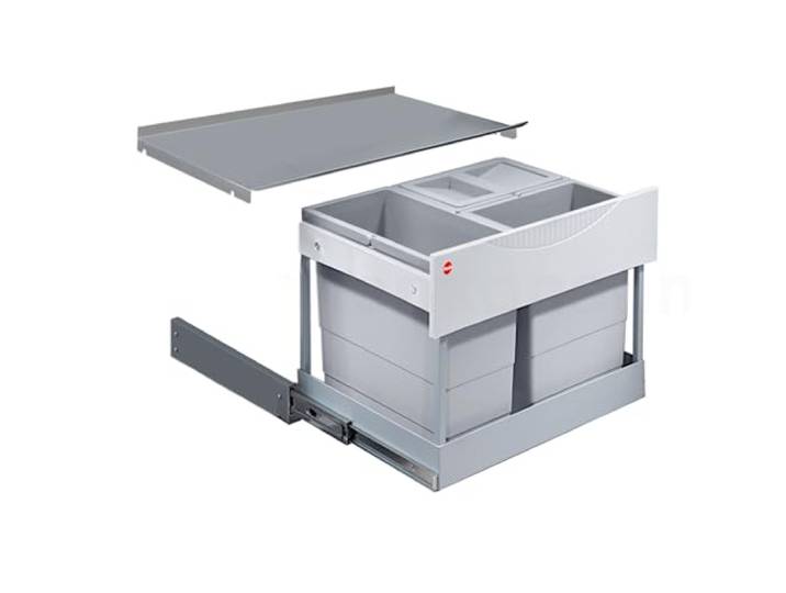 Hailo Abfallsammler 3644801 3-fach Raumspar Tandem Mülleimer 2x 8.5 + 12L Abfalleimer Ausfahrautomatik integriert Mülltrennsystem ab 60 cm Unterschrank Passend für Drehtür
