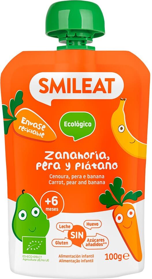 Smileat Pouch Ecológico de Zanahoria Pera y Plátano 100 g