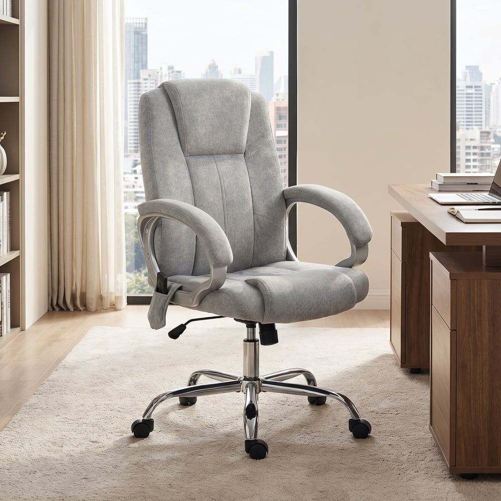 Homcom Fauteuil de bureau massant et chauffant velours gris Gris 70x119x65cm
