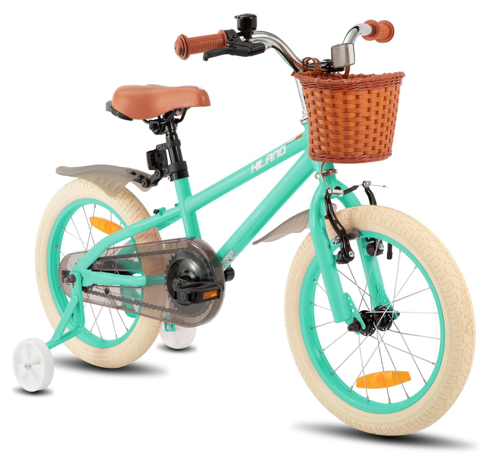 Kinderfahrrad 14 Zoll, Grün, mit Stützrädern, Hand- und Rücktrittbremse