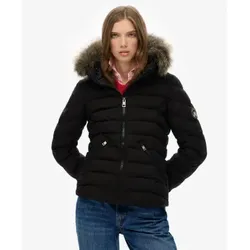 Superdry für Damen. W5012000A Schwarze Fuji-Kunstpelzjacke (XL), Lässig, Recyceltes Polyester, Nachhaltig