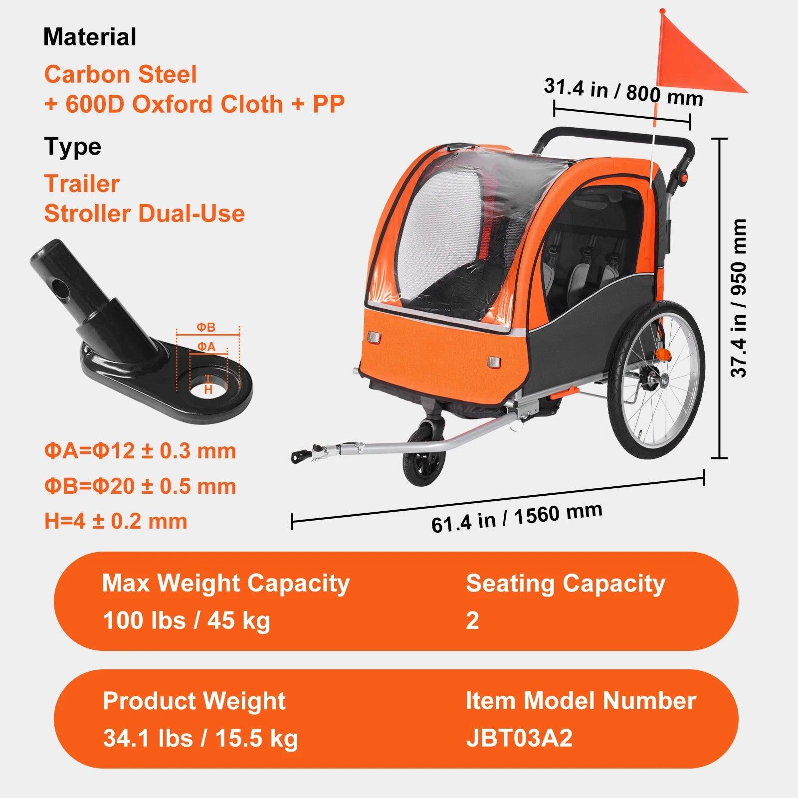 Fahrradanhänger - Fahrradkarren - für Kinder - 100 lbs Kinder-Fahrradanhänger mit zwei Sitzplätzen