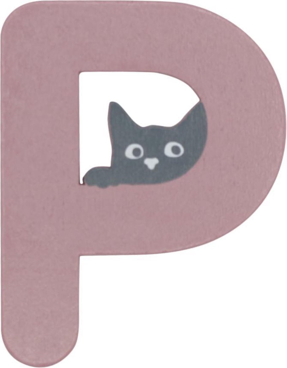 Charl's Toys Houten Letter P met Kat Roze - 9 cm