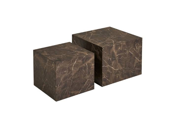 freiraum Satztisch Prague, (2-teilig) in Braun, MDF, Marmoroptik - 50x50x40cm (LxBxH)