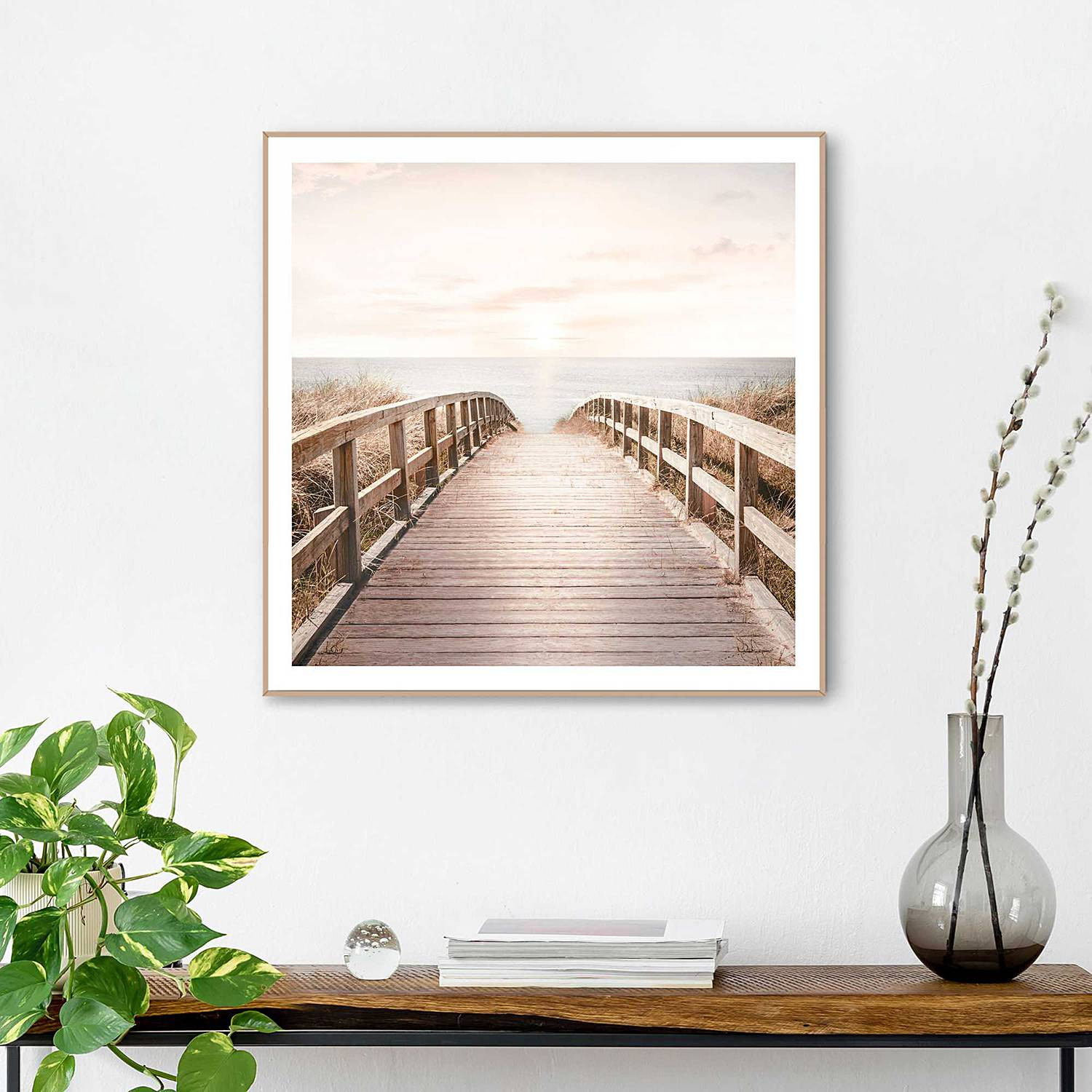home24 Ingelijste afbeelding Brug Strand, beige, 50 x 50 x 1 cm