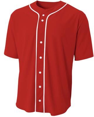 A4 N4184 Athletic Ss Full Button Baseball Top in Scarlet size 3XL   Cotton/Polyester Blend A4N4184