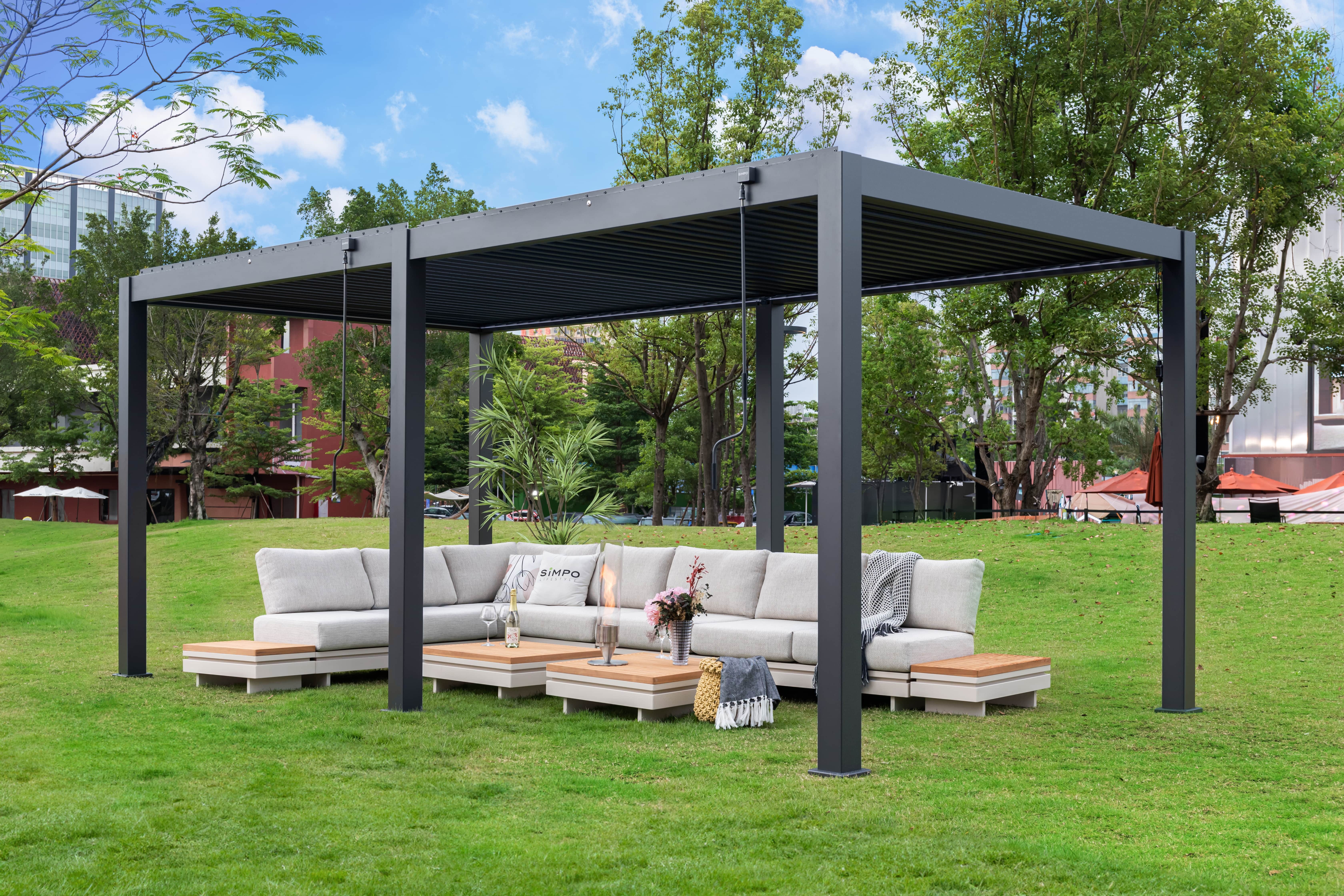 Pergola PLUS Aluminium freistehend | 3 x 6 M | Lamellendach anthrazit Terrassenüberdachung | Simpo Lifestyle