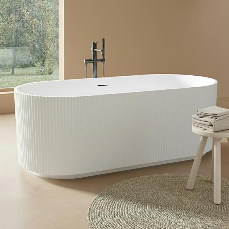 STRIA 170 cm weiße freistehende Badewanne aus geripptem Acryl