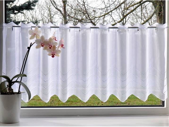 Scheibengardine STICKEREIEN PLAUEN Grafik Gr. 9, weiß, B:160cm H:45cm, Polyester, Gardinen, Scheibengardine