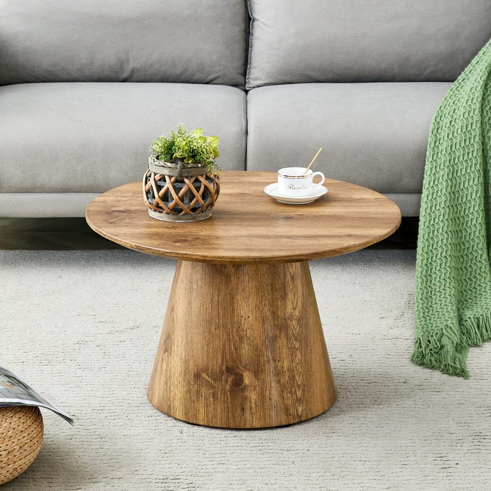 Urban Meuble Table basse ronde ø60 cm effet bois naturel au design scandinave Marron 60x35x60cm