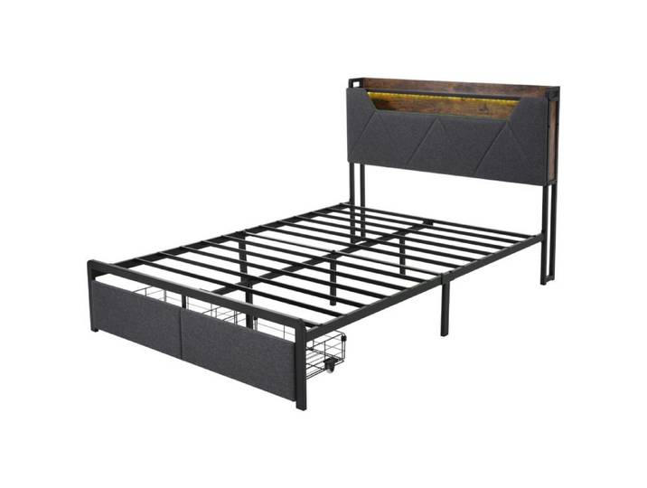 Lit 140x200 avec tête de lit rangement et tiroirs EVRYAE