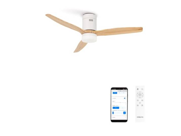 CREATE/WINDCALM DC/Plafondventilator met licht DC-motor witte natuurlijke houten messen/Stil, timer, met WIFI
